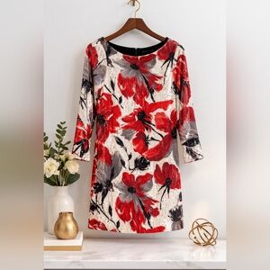 NWOT Zara Floral Sequin Dress with Red and Black Accents Small Poppy Spring 6